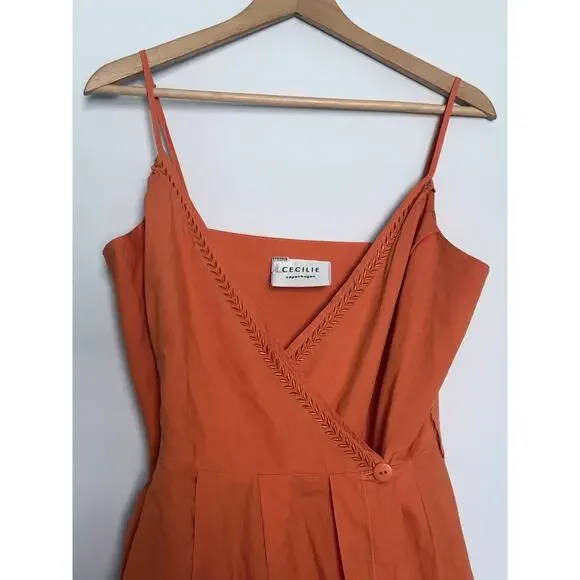 CECILIE COPENHAGEN anthropologie orange cotton Lonni poplin wrap midi dress - Picture 10 of 14